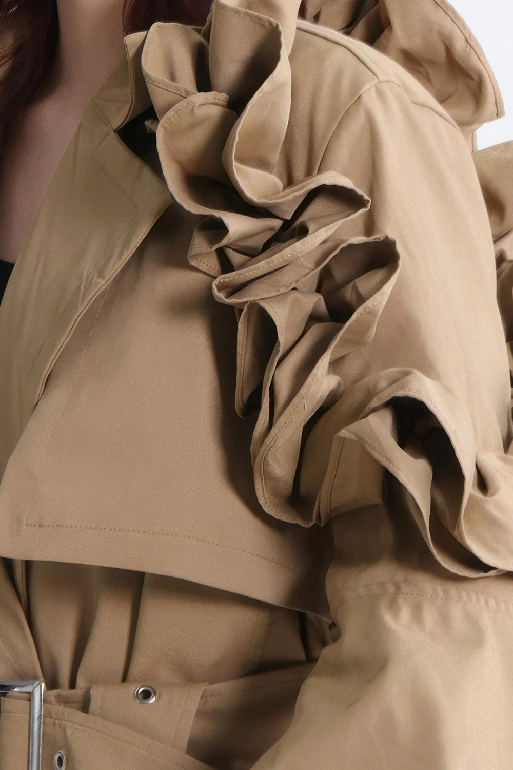 Single Breasted Trenchcoat with Sleeve Details - Brown - Image 2