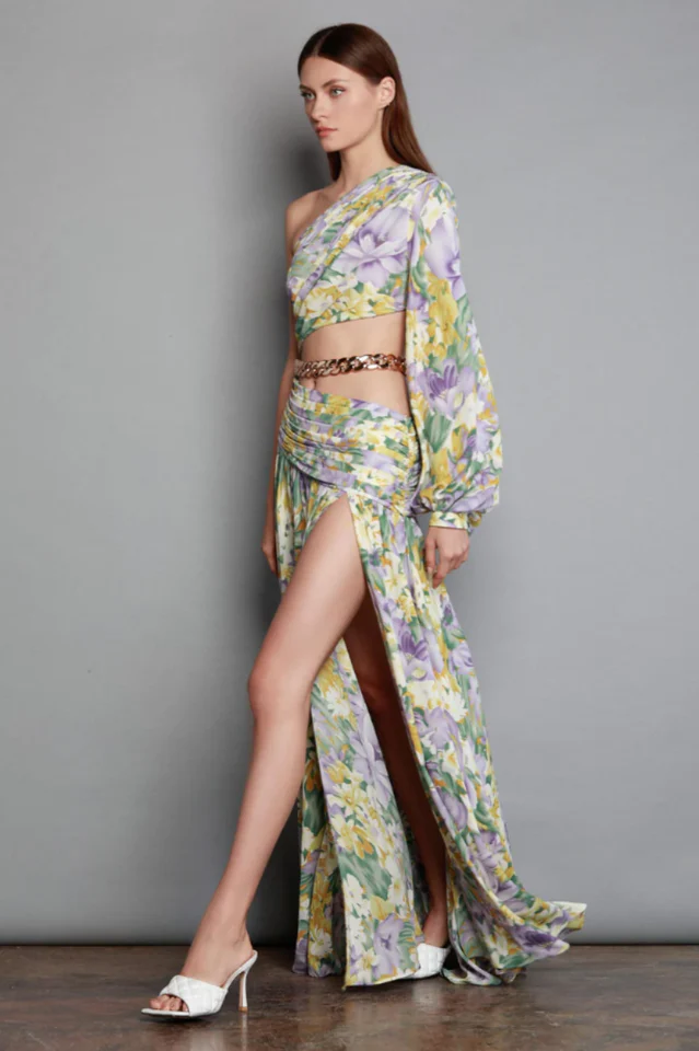 Slanted One Shoulder Floral Cut Out Dress - Image 2