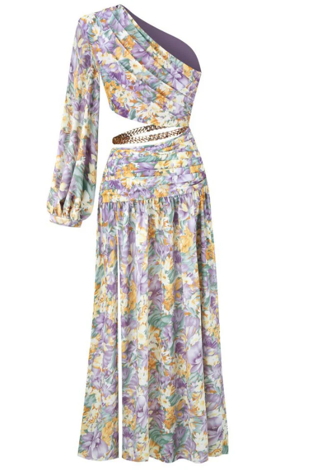 Slanted One Shoulder Floral Cut Out Dress - Image 6