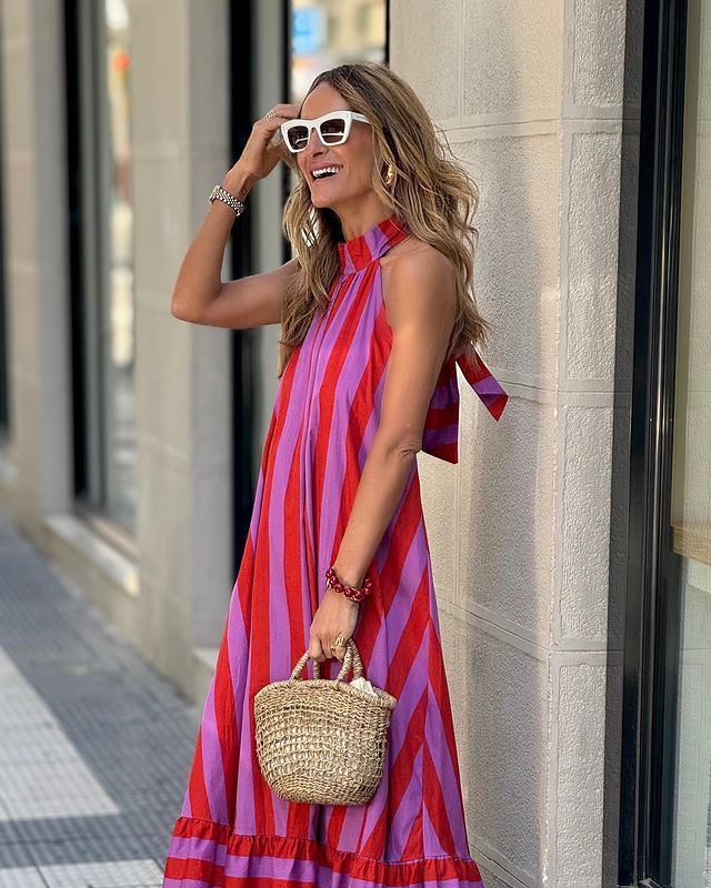 Sleeveless Lace-up Striped Print  Club Party Dress - Image 2