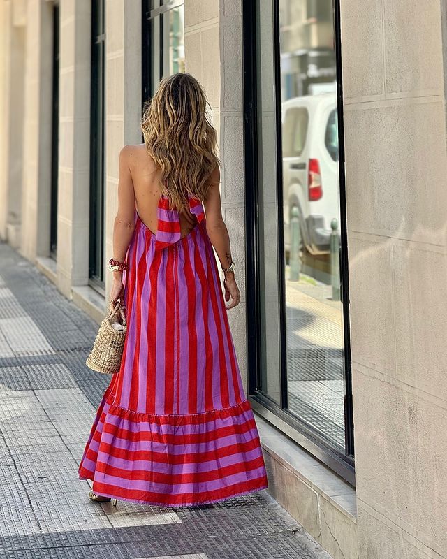 Sleeveless Lace-up Striped Print  Club Party Dress - Image 4