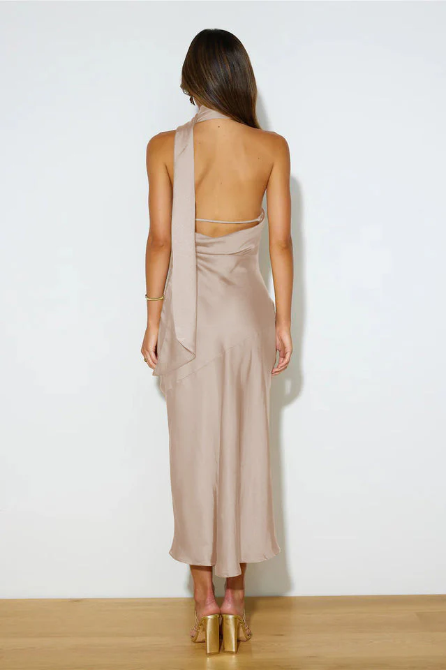 Slinky Open Back Halter Satin Dress - Image 21