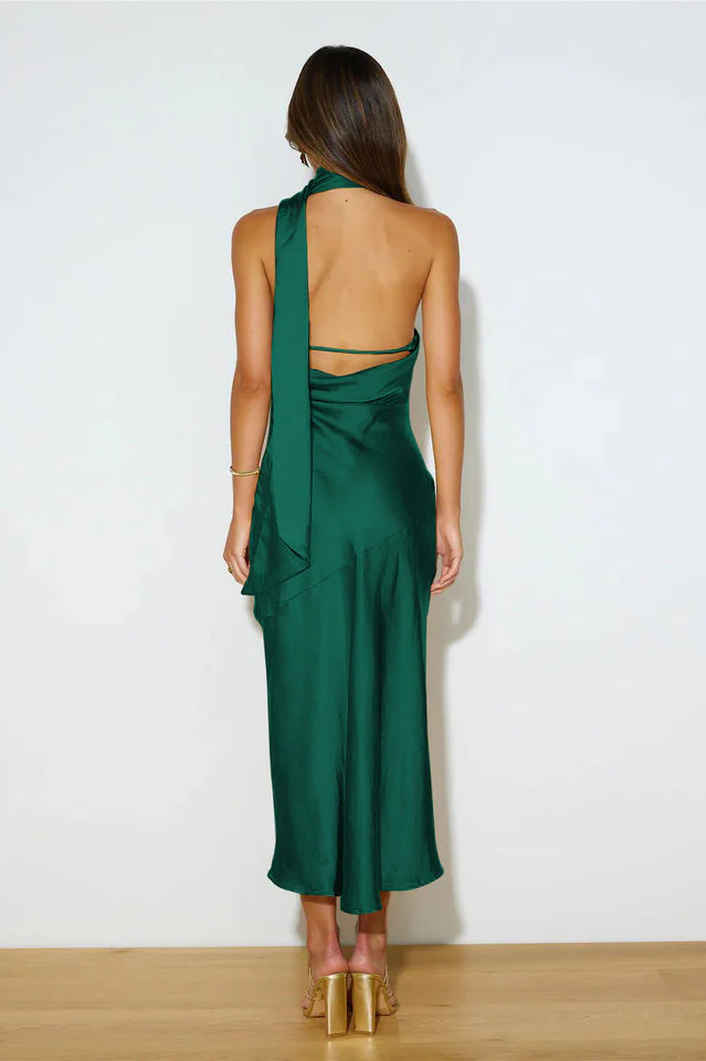 Slinky Open Back Halter Satin Dress - Image 6