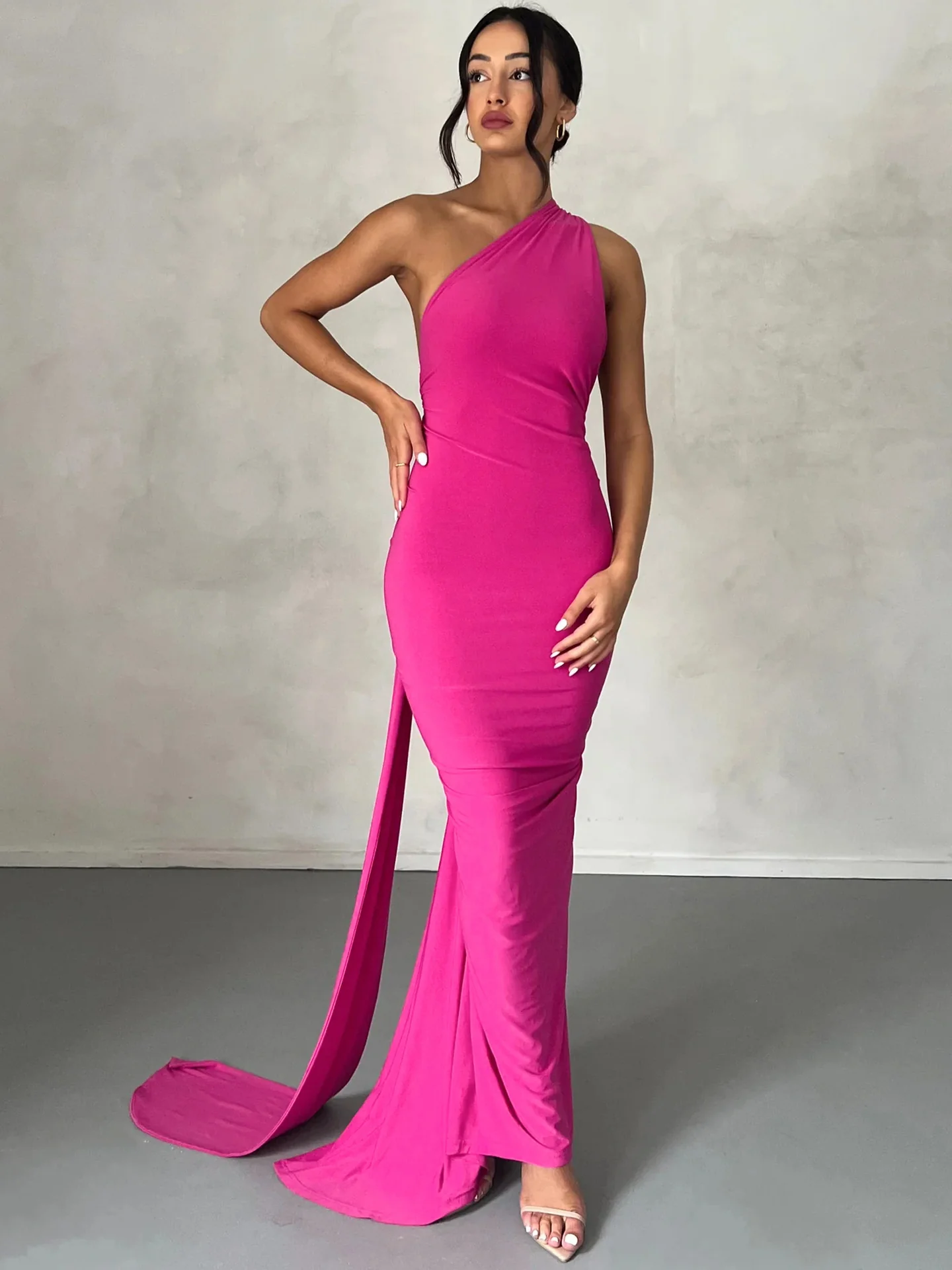 Sloping Neck Midi Tight Wrap Cocktail Dress - Image 3