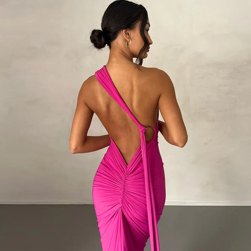 Sloping Neck Midi Tight Wrap Cocktail Dress - Image 4