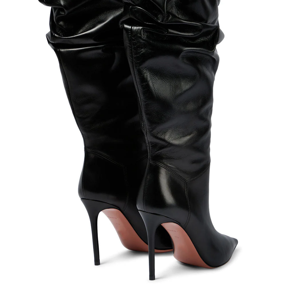 Slouchy Faux Leather Over Knee Pointed Toe Stiletto Boots - Black - Image 4