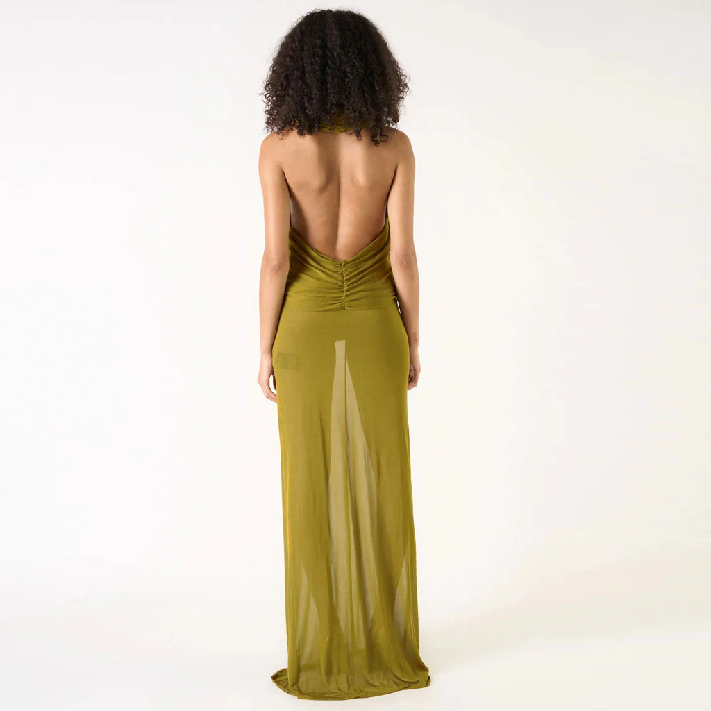 Slouchy Hooded Cross Over Open Back Sleeveless Maxi Sheer Mesh Dress - Image 3