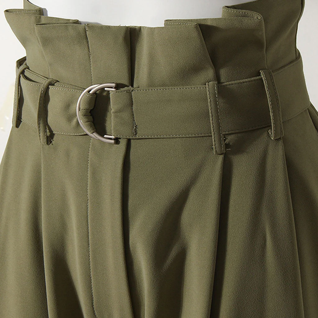 Smart Solid Color Belted Pleated High Waist Taper Pants - Image 5