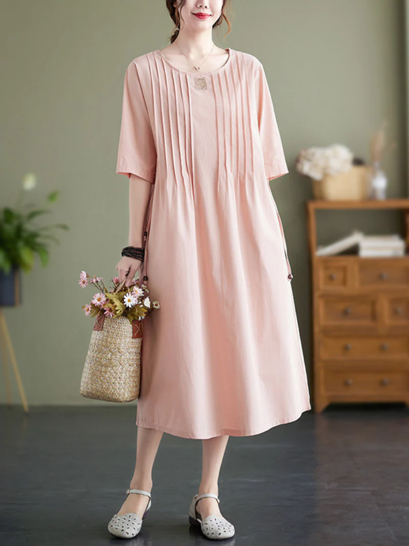Time Tru Solid Cotton Linen A-line Dress - Image 4