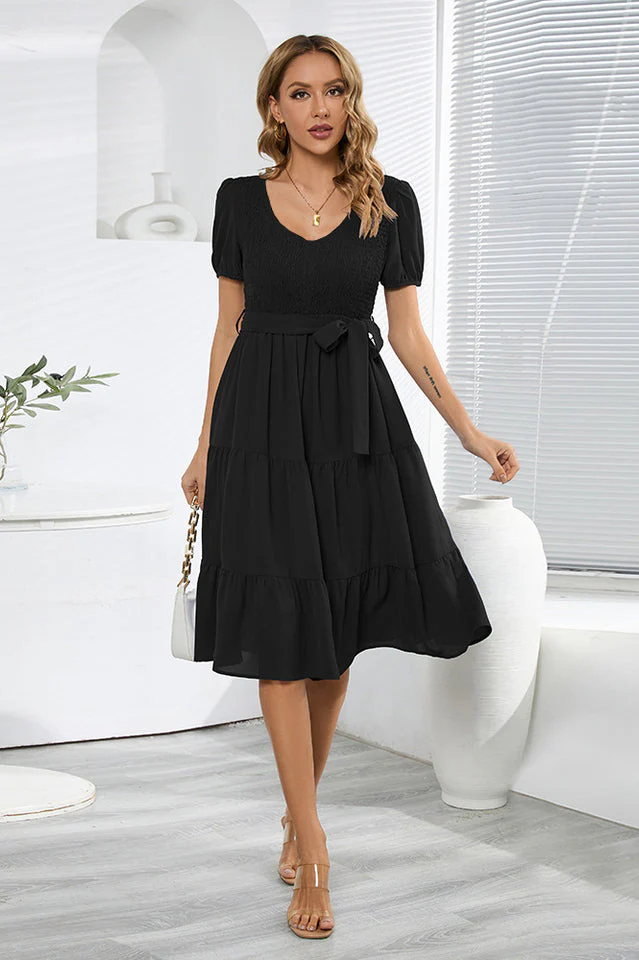 Smocking Tiered Skater Dress - Image 13