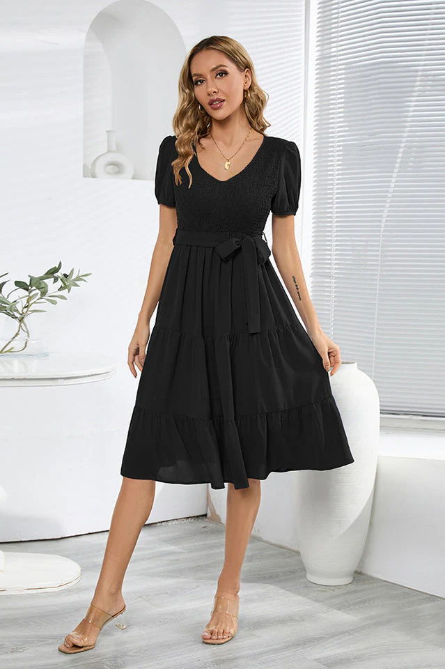 Smocking Tiered Skater Dress - Image 15