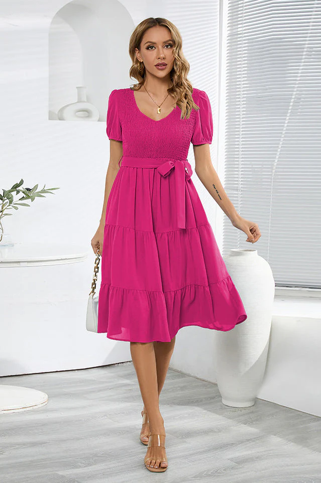 Smocking Tiered Skater Dress - Image 5