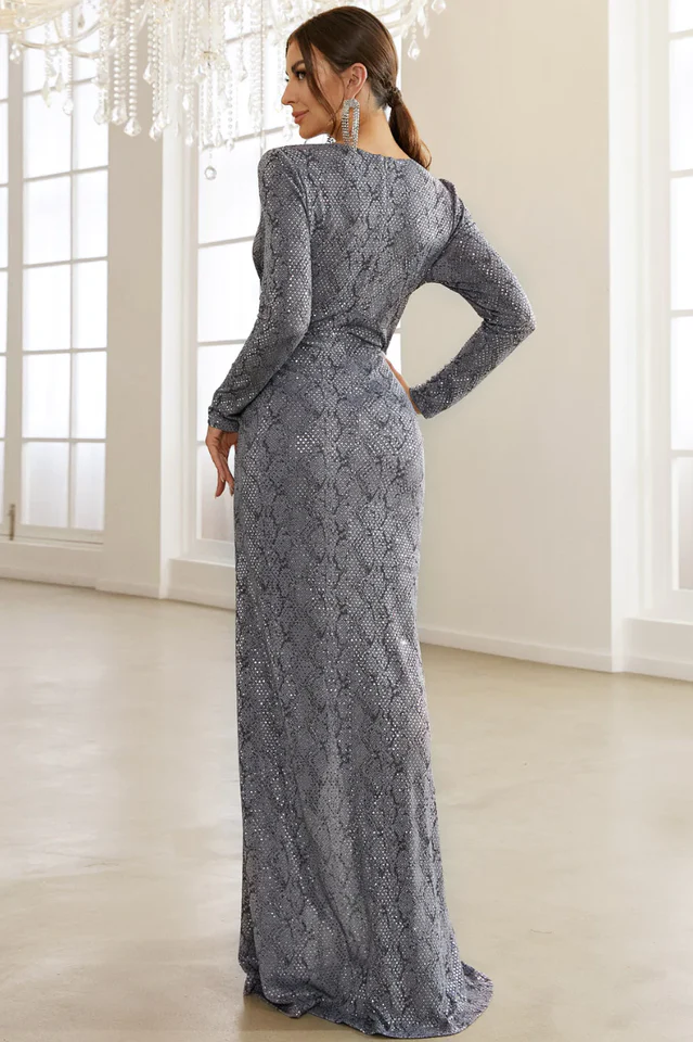 Snakeskin Print Glitter Maxi Dress - Image 4