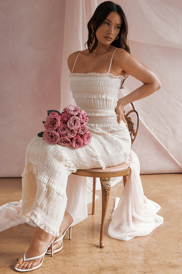 Solana Ivory Sequin Pleat Maxi Dress - Image 11