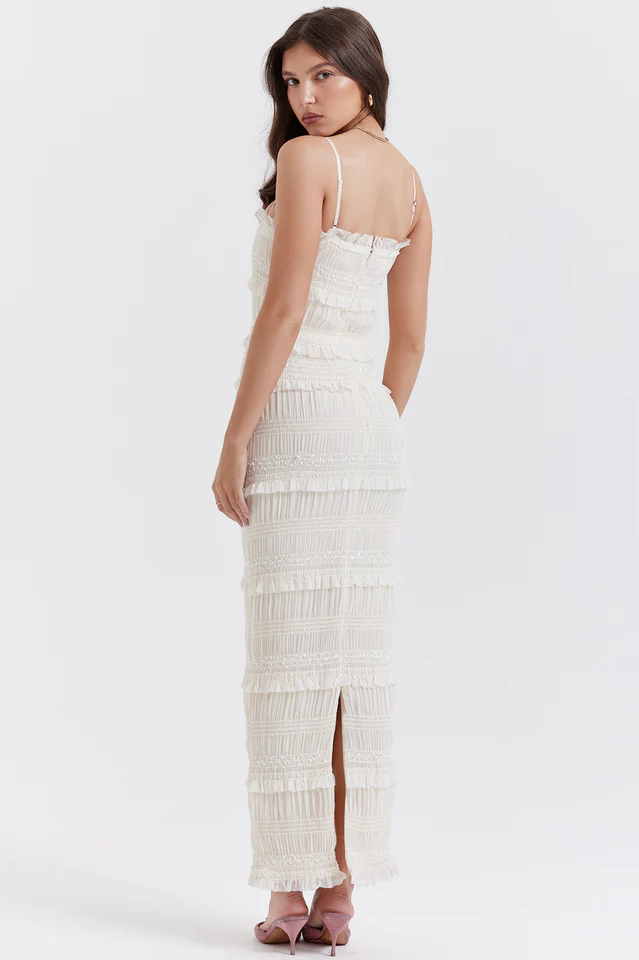 Solana Ivory Sequin Pleat Maxi Dress - Image 2