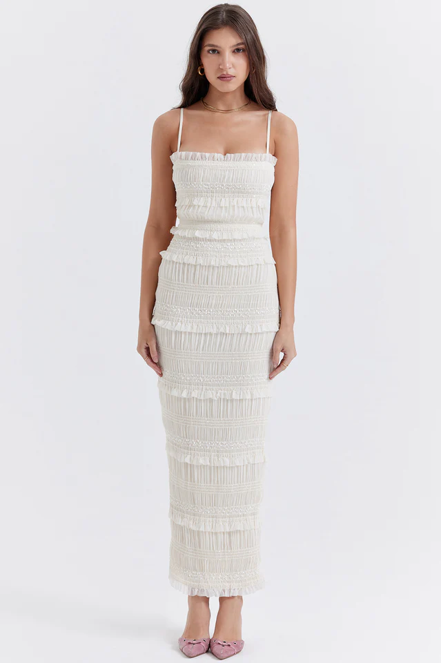 Solana Ivory Sequin Pleat Maxi Dress - Image 3