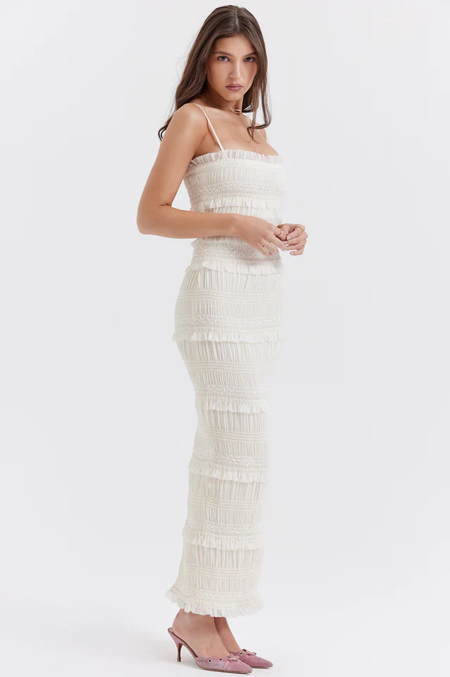 Solana Ivory Sequin Pleat Maxi Dress - Image 4