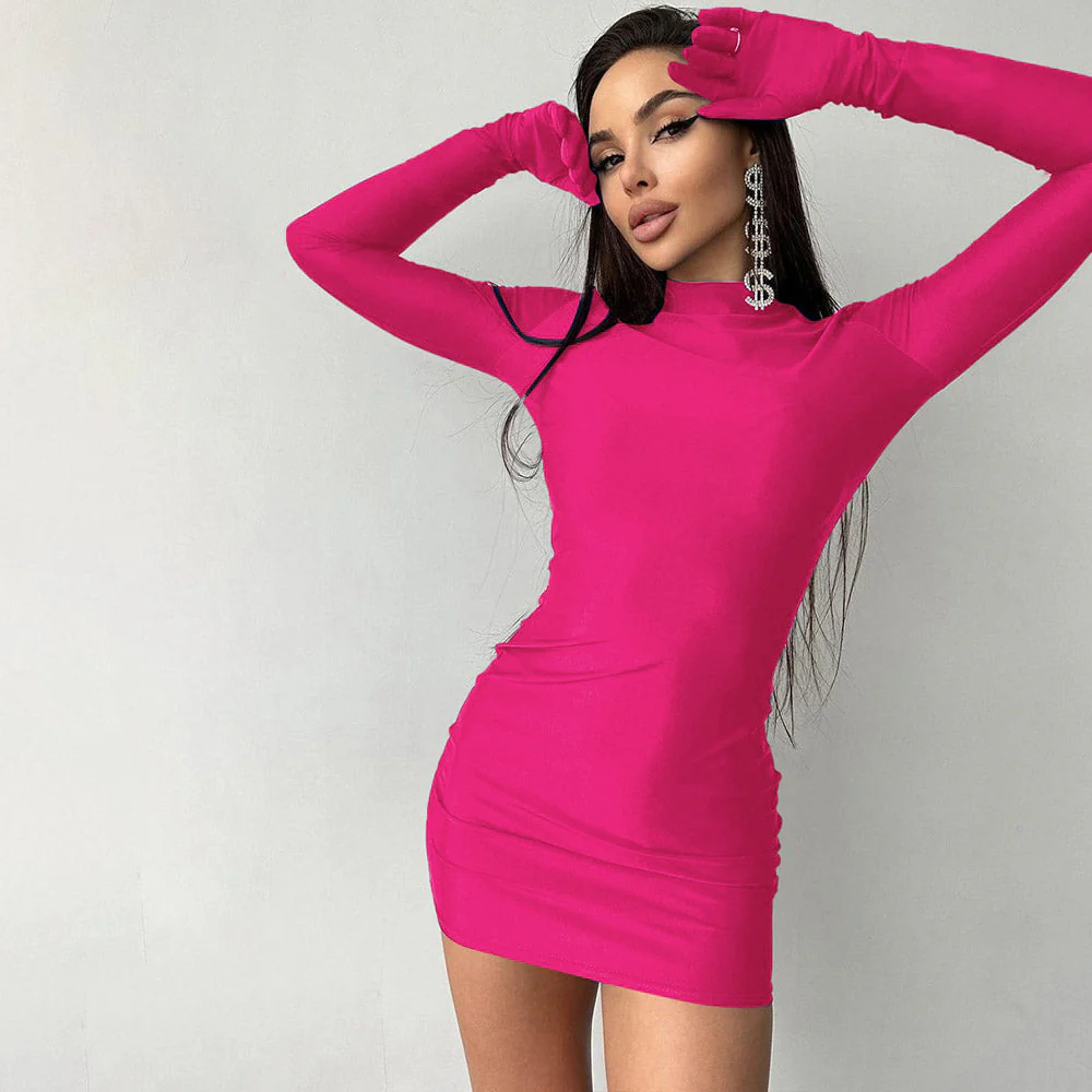 YASU SOLID LOND Sleeve Mini Dress with GLOVES - Image 10