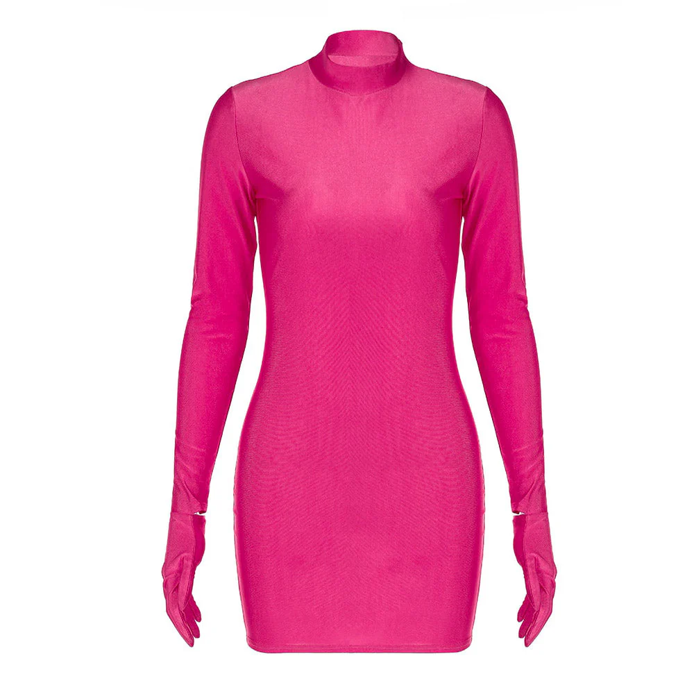 YASU SOLID LOND Sleeve Mini Dress with GLOVES - Image 12