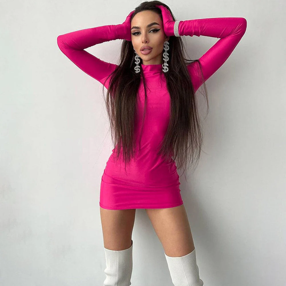 YASU SOLID LOND Sleeve Mini Dress with GLOVES - Image 8