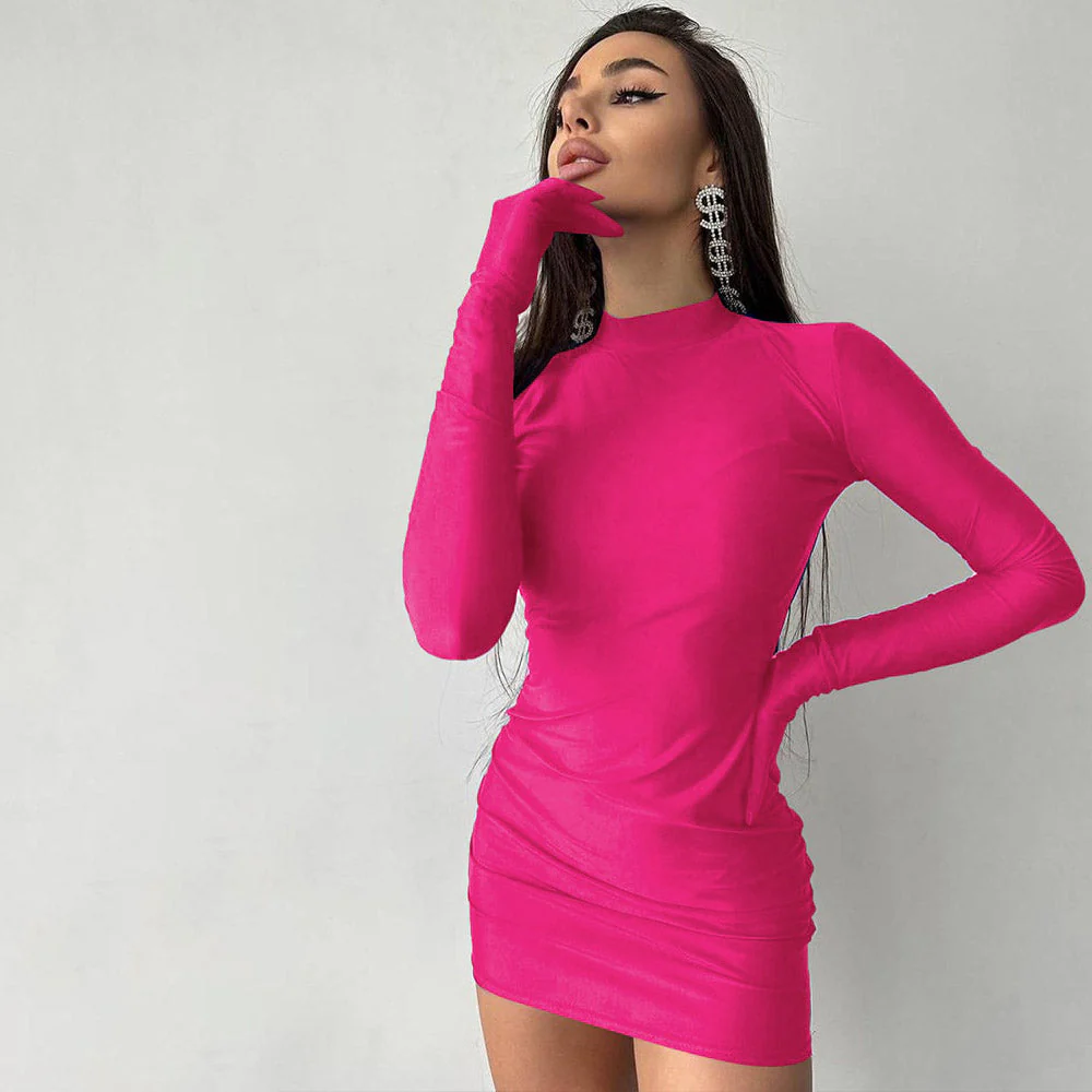 YASU SOLID LOND Sleeve Mini Dress with GLOVES - Image 9