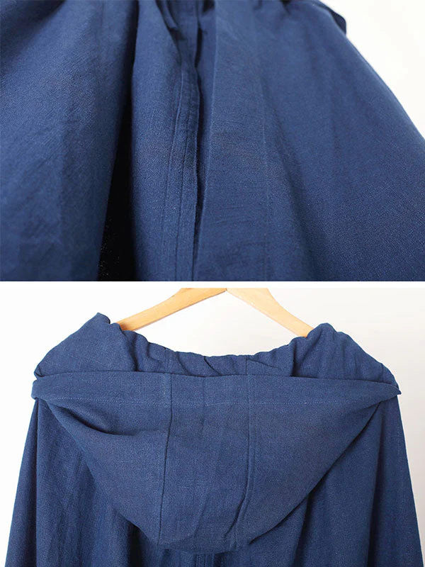 Solid Color Hooded Linen Cape Coat - Image 19