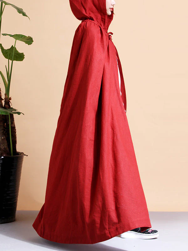 Solid Color Hooded Linen Cape Coat - Image 8