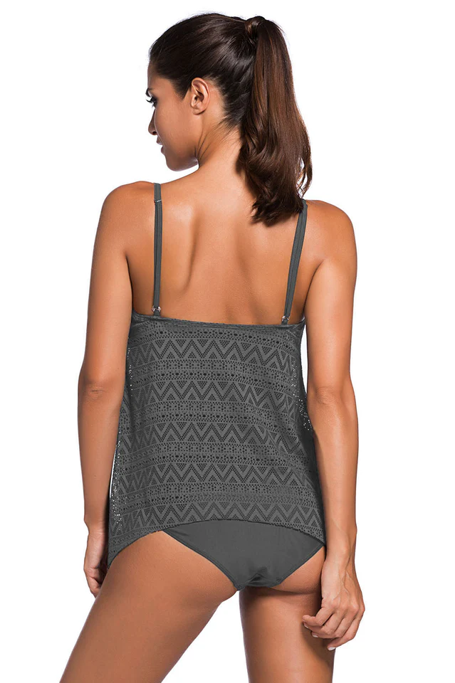 Solid Color Lace Tankini Set - Image 14