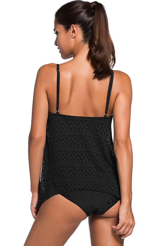 Solid Color Lace Tankini Set - Image 9
