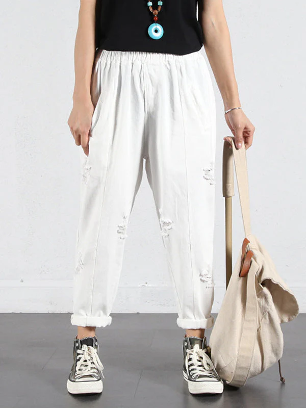 Solid Color Ripped Trouser Pants - Image 10