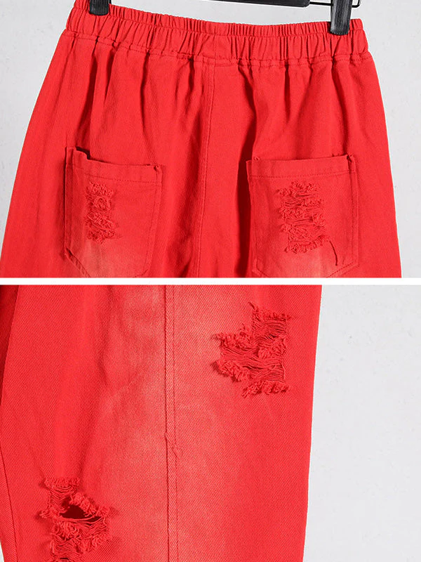 Solid Color Ripped Trouser Pants - Image 12