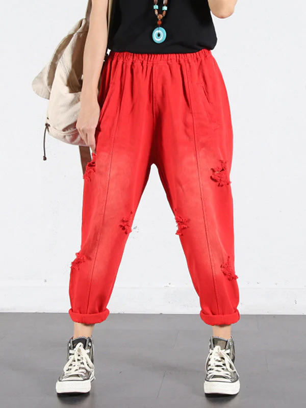 Solid Color Ripped Trouser Pants - Image 13