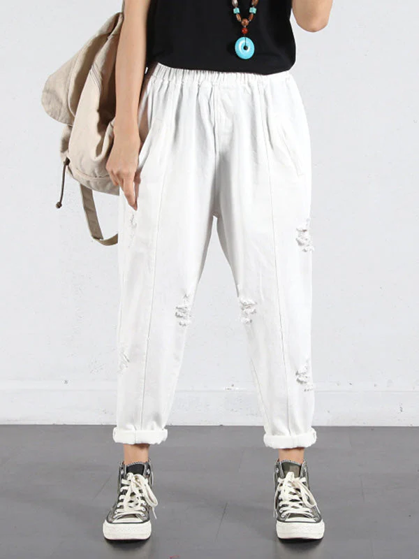 Solid Color Ripped Trouser Pants - Image 2