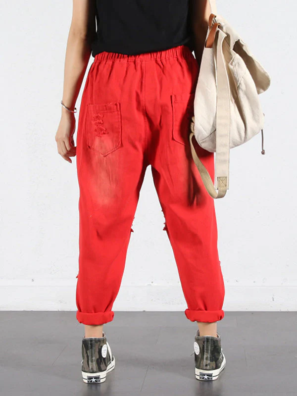 Solid Color Ripped Trouser Pants - Image 3
