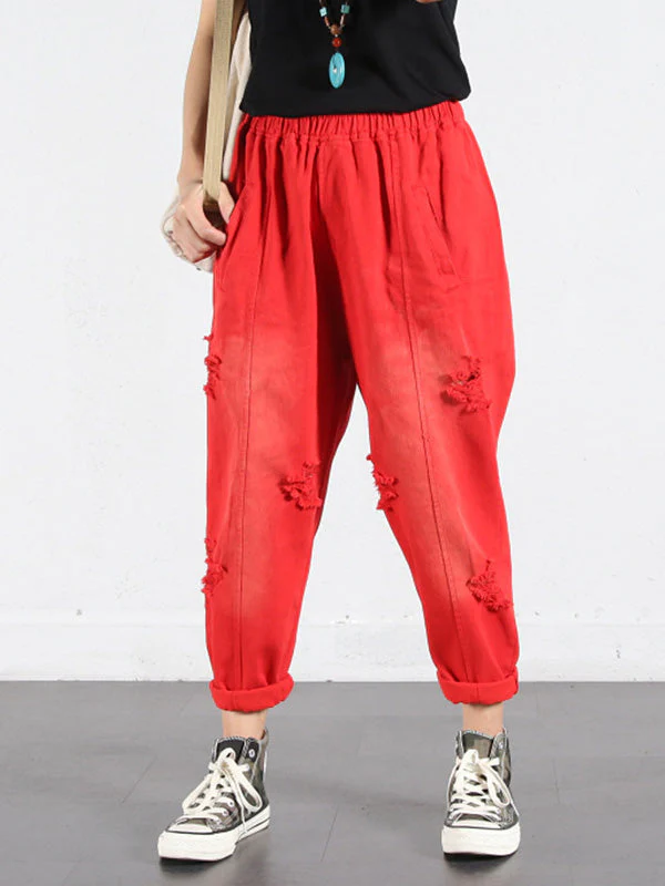 Solid Color Ripped Trouser Pants - Image 4