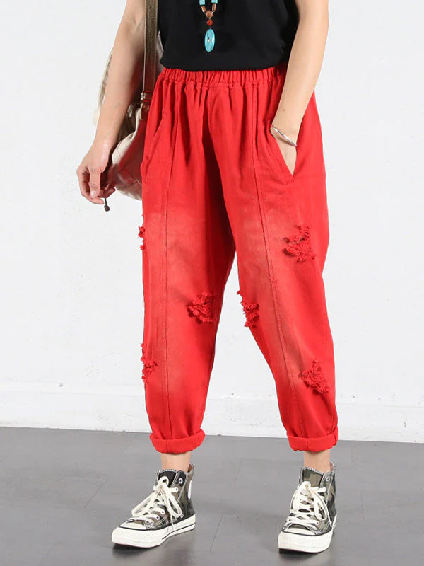 Solid Color Ripped Trouser Pants - Image 5