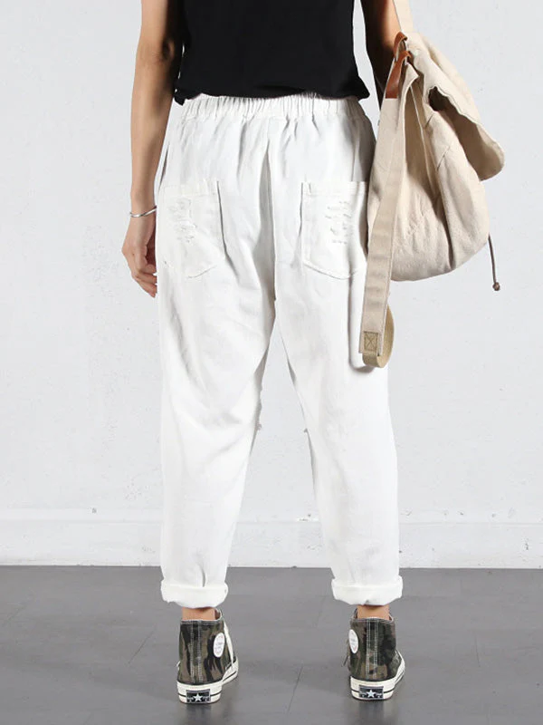 Solid Color Ripped Trouser Pants - Image 6