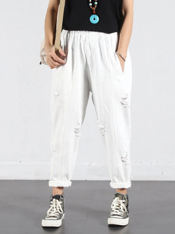 Solid Color Ripped Trouser Pants - Image 7