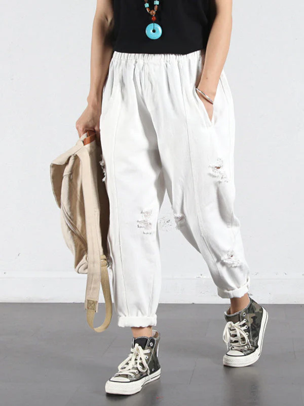 Solid Color Ripped Trouser Pants - Image 8