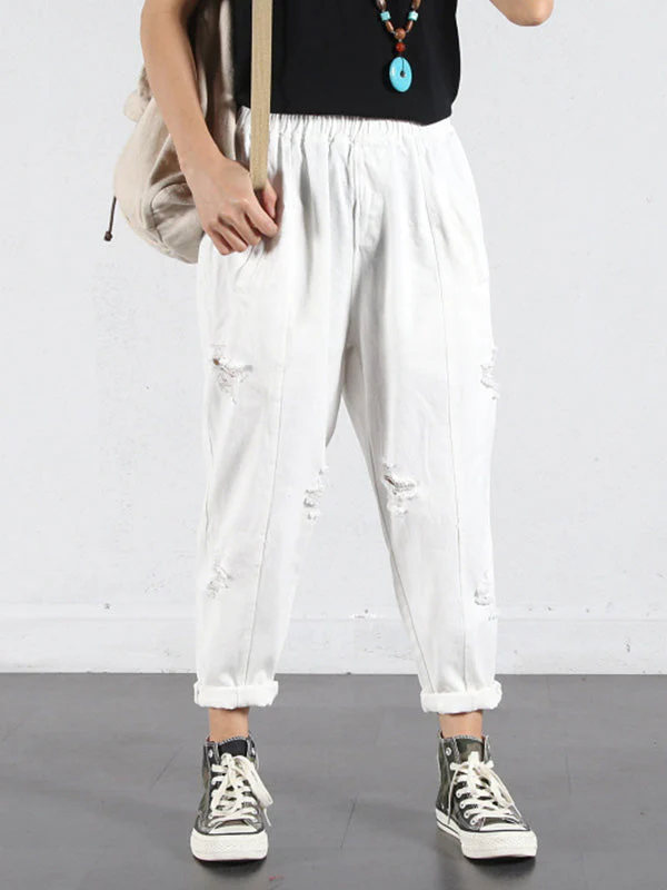 Solid Color Ripped Trouser Pants - Image 9