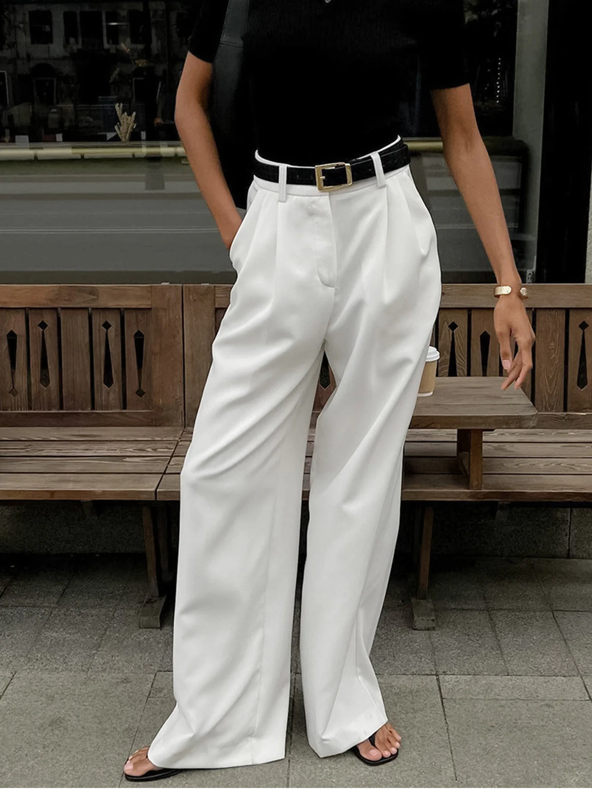 Solid Wide Leg Pants - Image 2