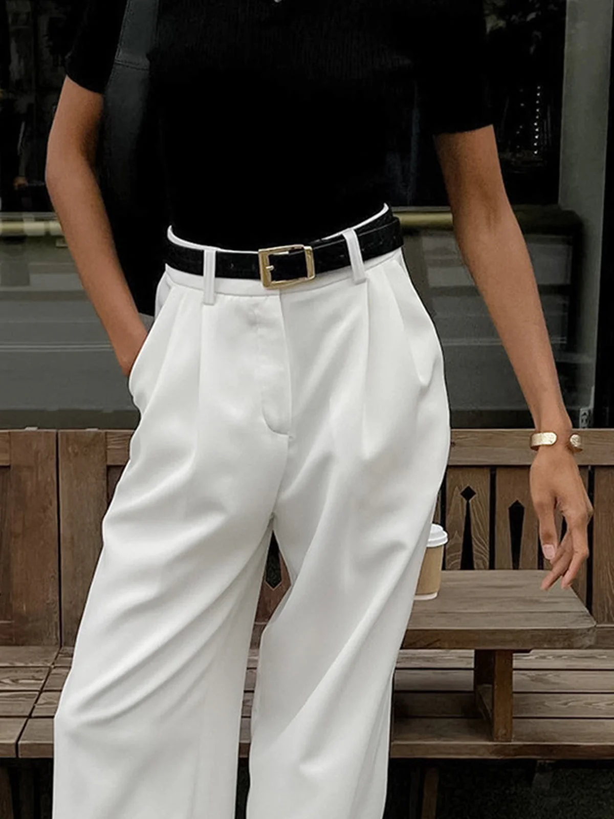Solid Wide Leg Pants - Image 4
