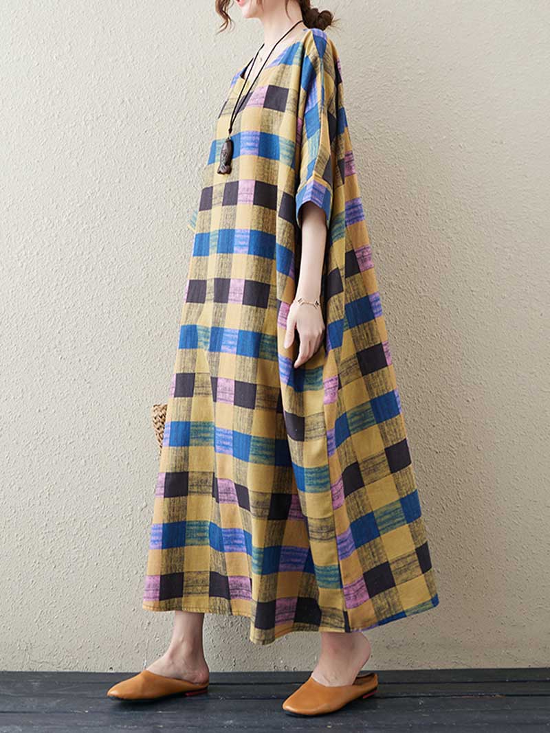 Someone Special Plaid Bat Sleeve Midi Dress - Image 2