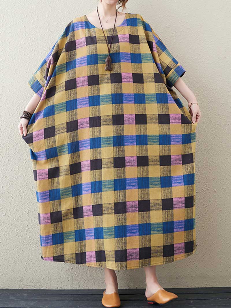 Someone Special Plaid Bat Sleeve Midi Dress - Image 3