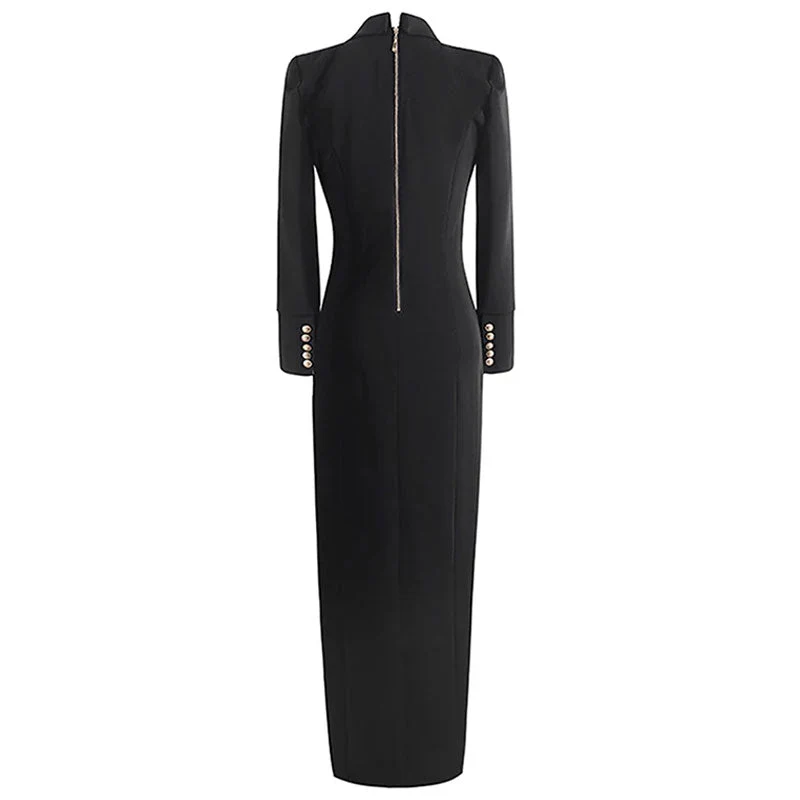 Sophisticated Peak Lapel Double Breasted Zip Back High Split Long Sleeve Tailored Coat - Image 5