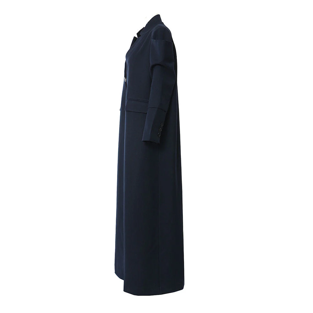 Sophisticated Solid Metal Buckle Notched Neck Long Sleeve Trench Coat - Image 2