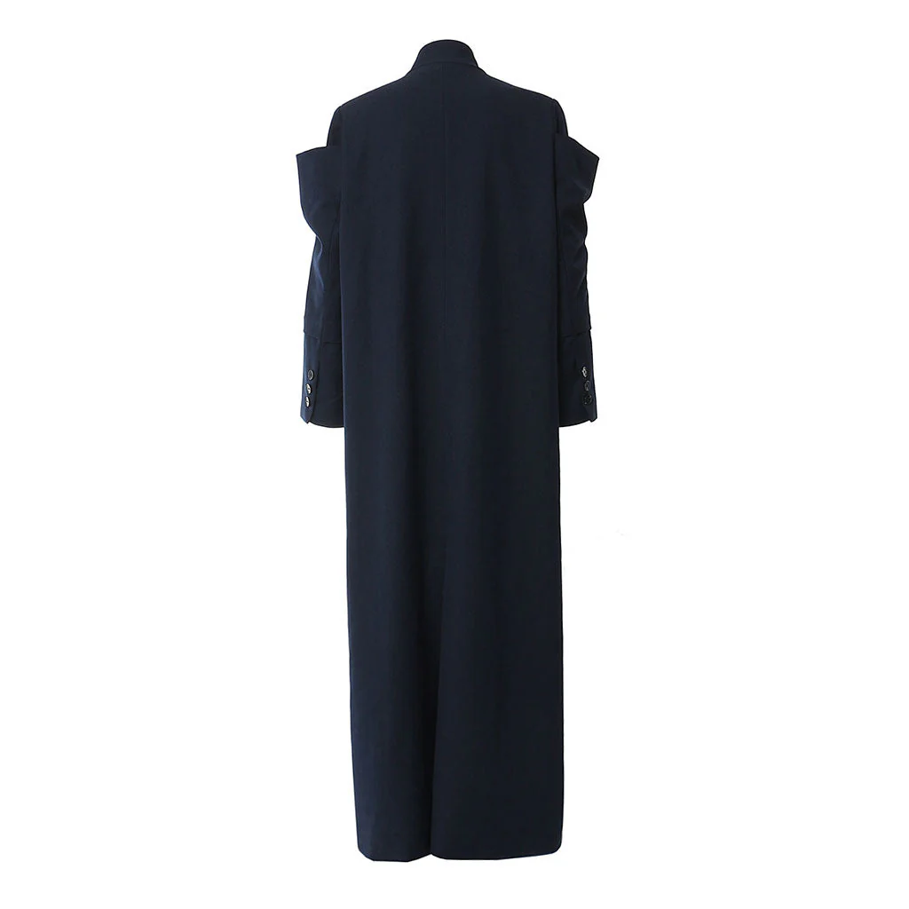 Sophisticated Solid Metal Buckle Notched Neck Long Sleeve Trench Coat - Image 3