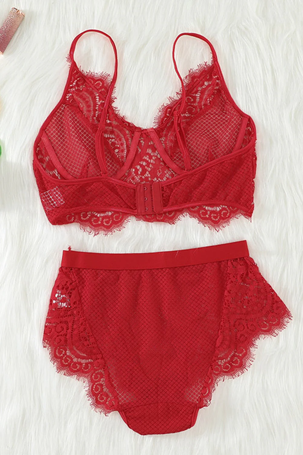 Spaghetti Strap Eyelash Lace Bra Set - Image 25