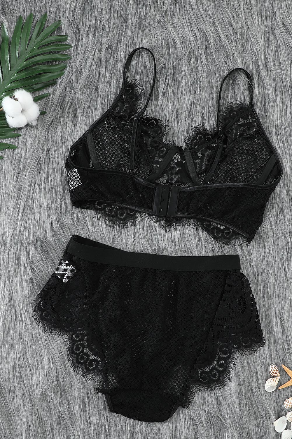 Spaghetti Strap Eyelash Lace Bra Set - Image 34