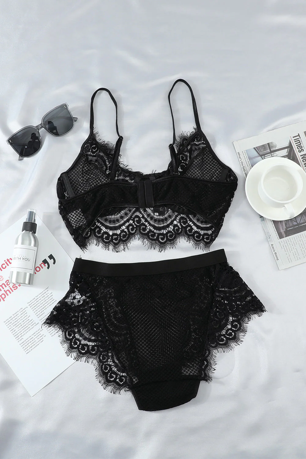 Spaghetti Strap Eyelash Lace Bra Set - Image 36